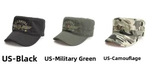 Tactical army caps in black, army green, and camouflage with U.S. NAVAL embroidery