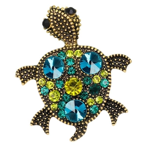 Exquisite retro turtle brooch with colorful rhinestones on a gold-plated base