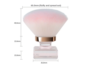 Detailed dimensions of a large fluffy powder brush with pink gradient bristles and metal ferrule