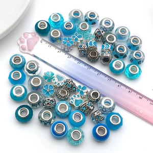 50pcs blue resin and alloy large hole beads set for DIY jewelry and charm bracelets