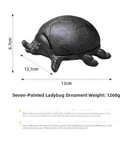 Detailed view of ladybug cast iron key box dimensions 13x13.7x6.7cm and 1260g weight