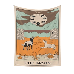 Detailansicht des Mond-Tarot-Wandteppichs mit feiner Textur und astrologischen Motiven