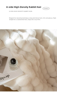 Detail view of premium white faux fur blanket showing thick Suli long plush texture