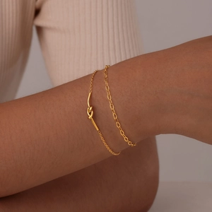 Minimalist Stainless Steel Double Layer Knot Bracelet 18K Gold Plated Versatile Fashion Stacking Chain Bracelet For Women Gift