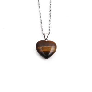 Fashion heart shaped tiger eye stone pendant necklace with silver twisted chain link