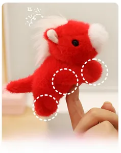 Detailed view of the soft plush red and white pony toy texture and sewing craftsmanship