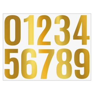 Detail of 4-inch shiny gold vinyl number stickers for mailboxes and sorting