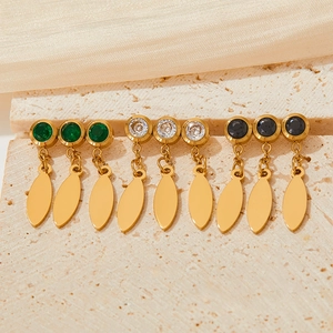 Three pairs of vintage stainless steel drop earrings with colorful zircon and gold plates