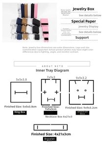 Detail view of various drawer jewelry box sizes and internal inserts for display
