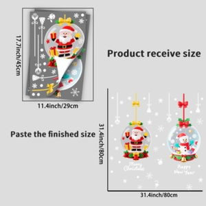 Detailed sizing layout of Santa Claus static window stickers with 80x80cm display size