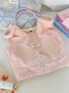 Sac fourre-tout brodé papillon rose avec poignées tressées pour femme style décontracté