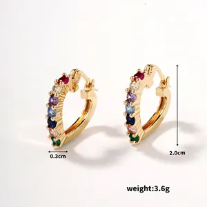 Detailed close-up of rainbow crystal heart hoops measuring 2.0cm and weighing 3.6g