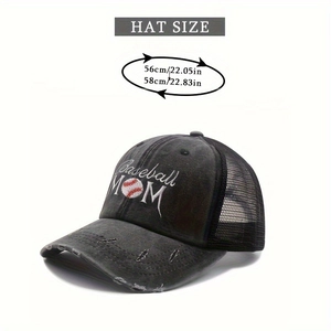 Verwitterte Mesh-Pferdeschwanz-Baseballkappe mit Baseball MOM Stickerei und Vintage-Löchern