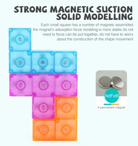 Detail of strong NdFeB permanent magnets inside colorful magnetic building cubes