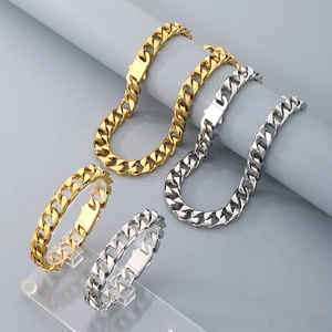 Men Cuban Link Necklace And Bracelet Heavy Stainless Steel Hip Hop Fashion Jewelry Polished Bold Chain Accessory For Him