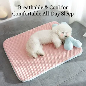 Pet Cooling Mat Summer Sleeping Pad Breathable Washable Ice Satin Fabric With Pillow For Small Medium Dogs Cats
