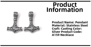 Detail of vintage Mjölnir pendant showing stainless steel casting and Celtic knot textures