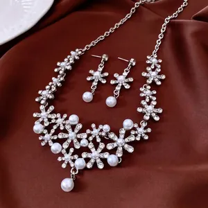 French style floral jewelry set with pearls and diamonds including necklace and earrings