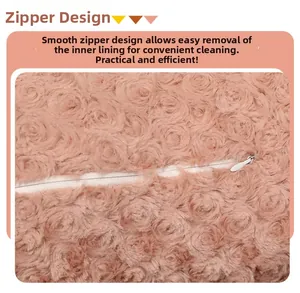 Detail of hidden zipper and rose swirl plush fabric on long animal body pillow
