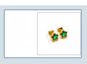 Dettaglio orecchino a stella placcato oro 18K con zircone verde e misura di 7mm