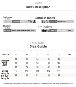 Guide des tailles détaillé et caractéristiques du tissu pour la robe en dentelle