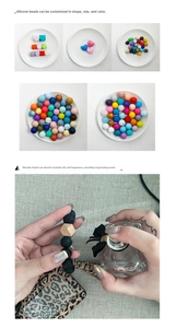 Detail of colorful silicone and wood beads for DIY bracelets with scent absorption