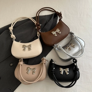 Bowknot shoulder bag set in cream brown silver nude black colors minimalist chic