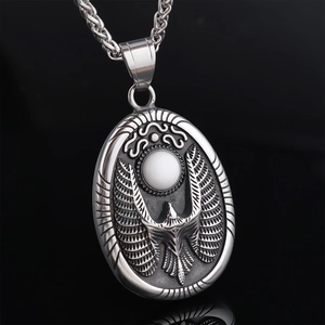 Vintage stainless steel eagle pendant necklace with white stone inlay in gothic punk style