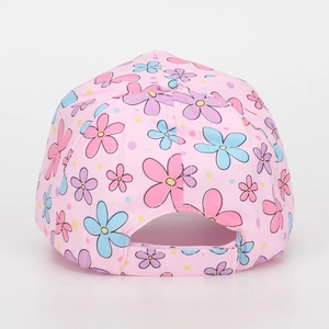 Detail of floral kids baseball cap with adjustable hook and loop back closure