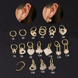 Golden Hoop Earrings Heart Star Clover Shapes Micro Pave Multi Color Zircon Jewelry Gold Plated Copper Mini Huggie