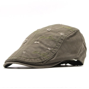 Washed Cotton Flat Cap Distressed Retro Beret Hat For Men And Women Outdoor Casual Sun Protection Fashion Embroidery Adjustable