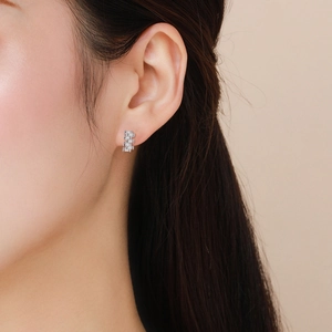 Boucles d'oreilles géométriques en argent sterling S925 avec zircons scintillants