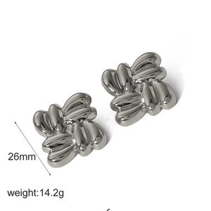 Modern 18k gold plated stainless steel twisted knot stud earrings, 26mm size