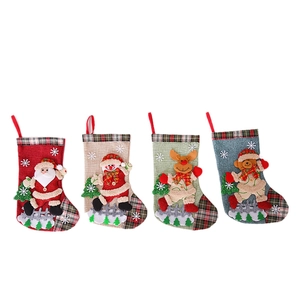 Set of 4 festive 3D fabric Christmas stockings with Santa Snowman Reindeer and Bear