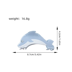 Blue dolphin hair claw clip with rhinestones, 8.7cm length, light luxury hair accessory