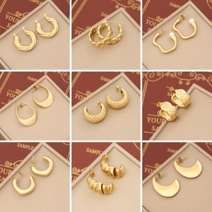 Geometric Hoop Stud Earrings Stainless Steel Gold Plated Irregular Textured Elegant Minimalist Fashion Jewelry For Women