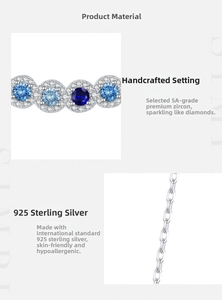 Close-up of S925 sterling silver necklace featuring gradient blue stones and zircon pavé