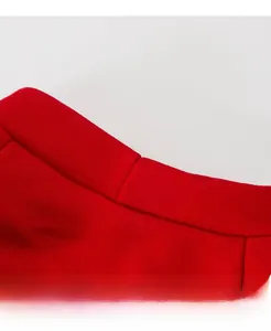 Detail shot of the red pet hoodie neckline featuring soft cotton fabric and neat stitching