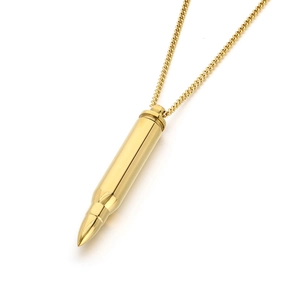 Polished gold bullet pendant necklace for men made of durable stainless steel