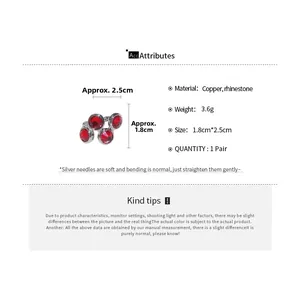 Detailed size specifications of round zircon hollow ear clips with red rhinestones