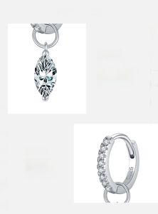 Macro detail of S925 sterling silver waterdrop earring with D color VVS1 moissanite