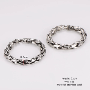 Vintage stainless steel braided chain bracelet 12.5mm width silver tone for men