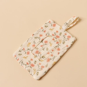 Floral cotton baby bedside storage bag with zipper and transparent window detail