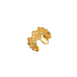 Vintage hollow rhombus open ring with zircon inlay and gold-plated finish for women