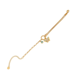 Gold butterfly necklace with blue gemstone and dual-style chain in polished stainless steel