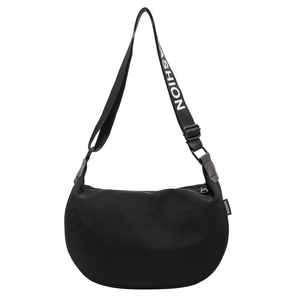 Waterproof Oxford dumpling crossbody bag in black with adjustable fashion letter strap