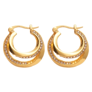 Sparkling double layered gold hoop earrings with pavé crystals for a luxury look