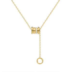 Collier minimaliste en acier titane doré avec pendentif multi-anneaux en cristal