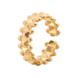 Minimalist gold geometric rivet open ring with polished stainless steel beads