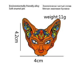 Detailed dimension view of Sphinx cat alloy brooch with colorful enamel patterns